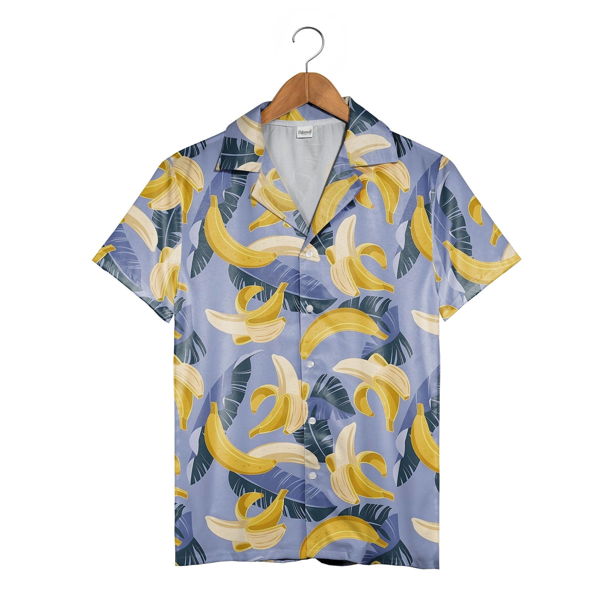 Modern Banana Hawaiian Shirt with Teal Leaves on Soft Lavender
