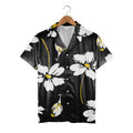 Modern Graphic Floral Hawaiian Shirt in Black White and Yellow