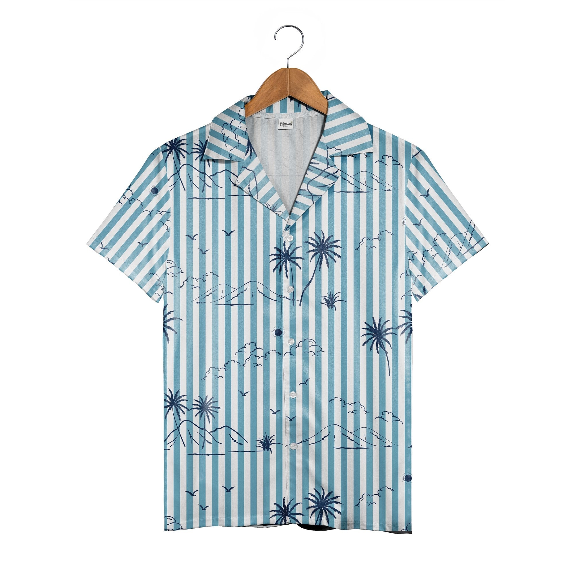 Modern Tropical Hawaiian Shirt on Black White Horizontal Stripes