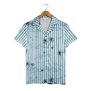 Modern Tropical Hawaiian Shirt on Black White Horizontal Stripes