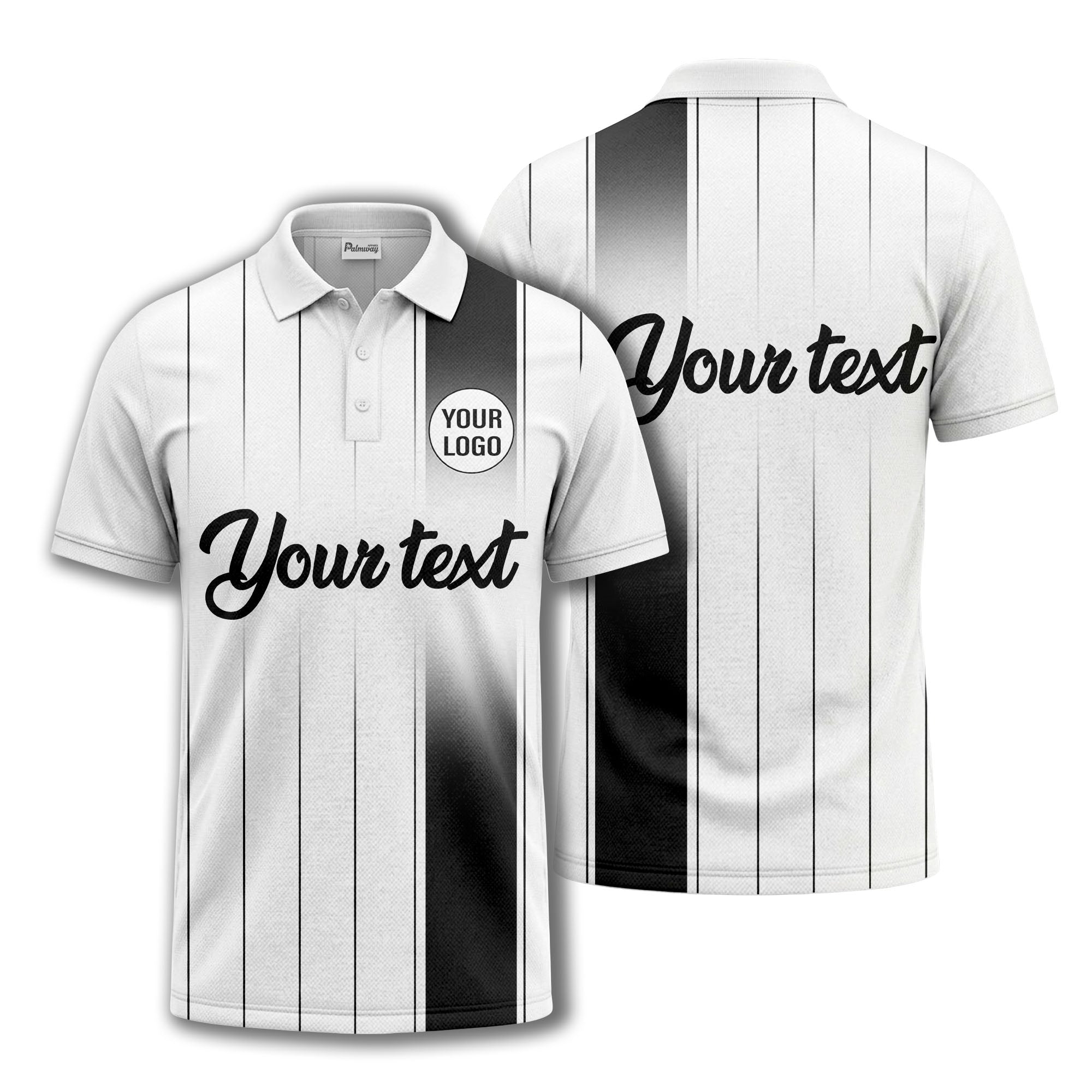 monochrome gradient vertical stripes with custom logo text polo shirt