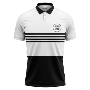 monochrome horizontal stripes & circular logo modern minimalist polo shirt for men