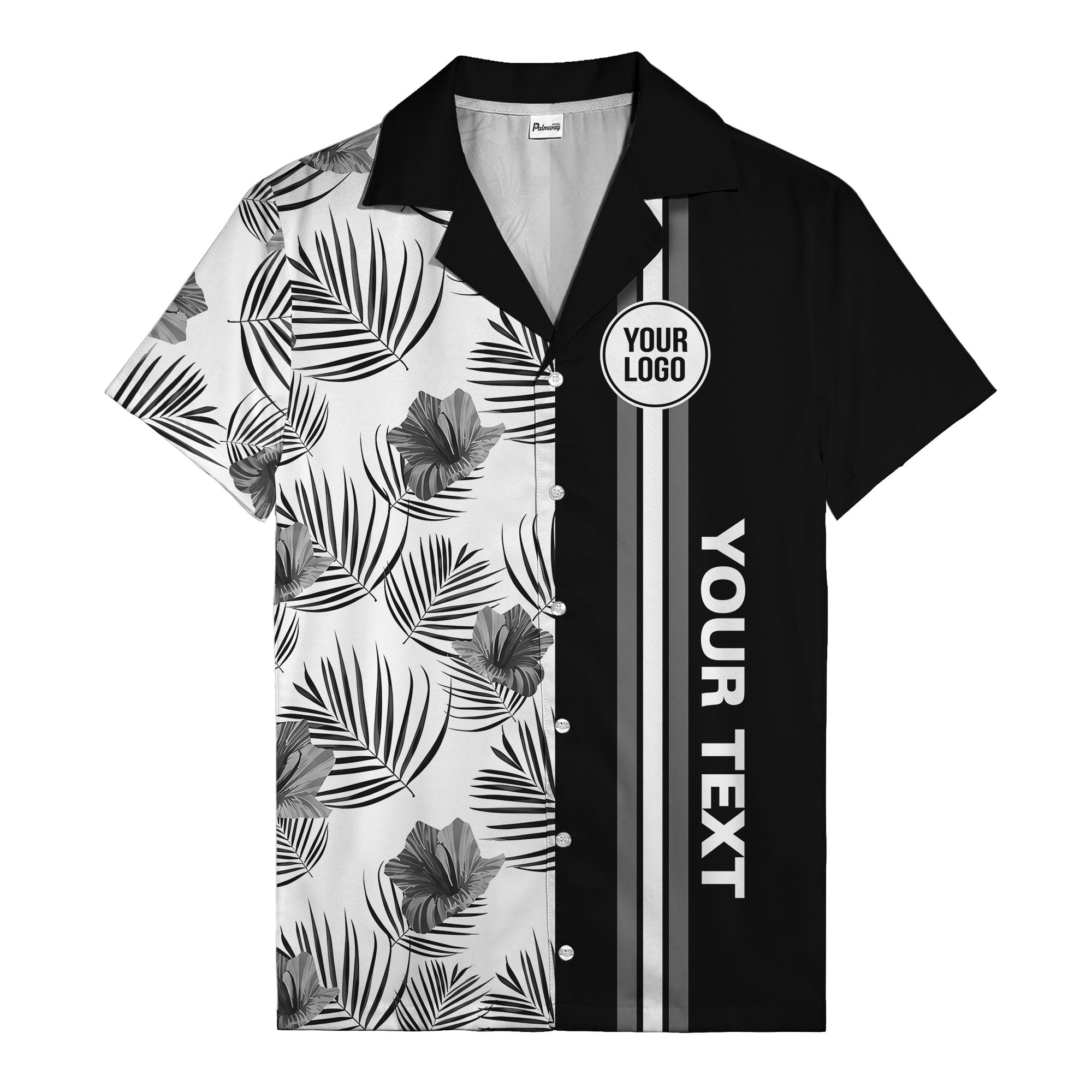 jet black monochrome tropical floral leaves hawaiian shirt for men