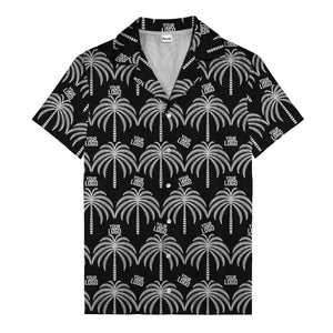 monochrome palm tree & custom logo repeat hawaiian shirt for men