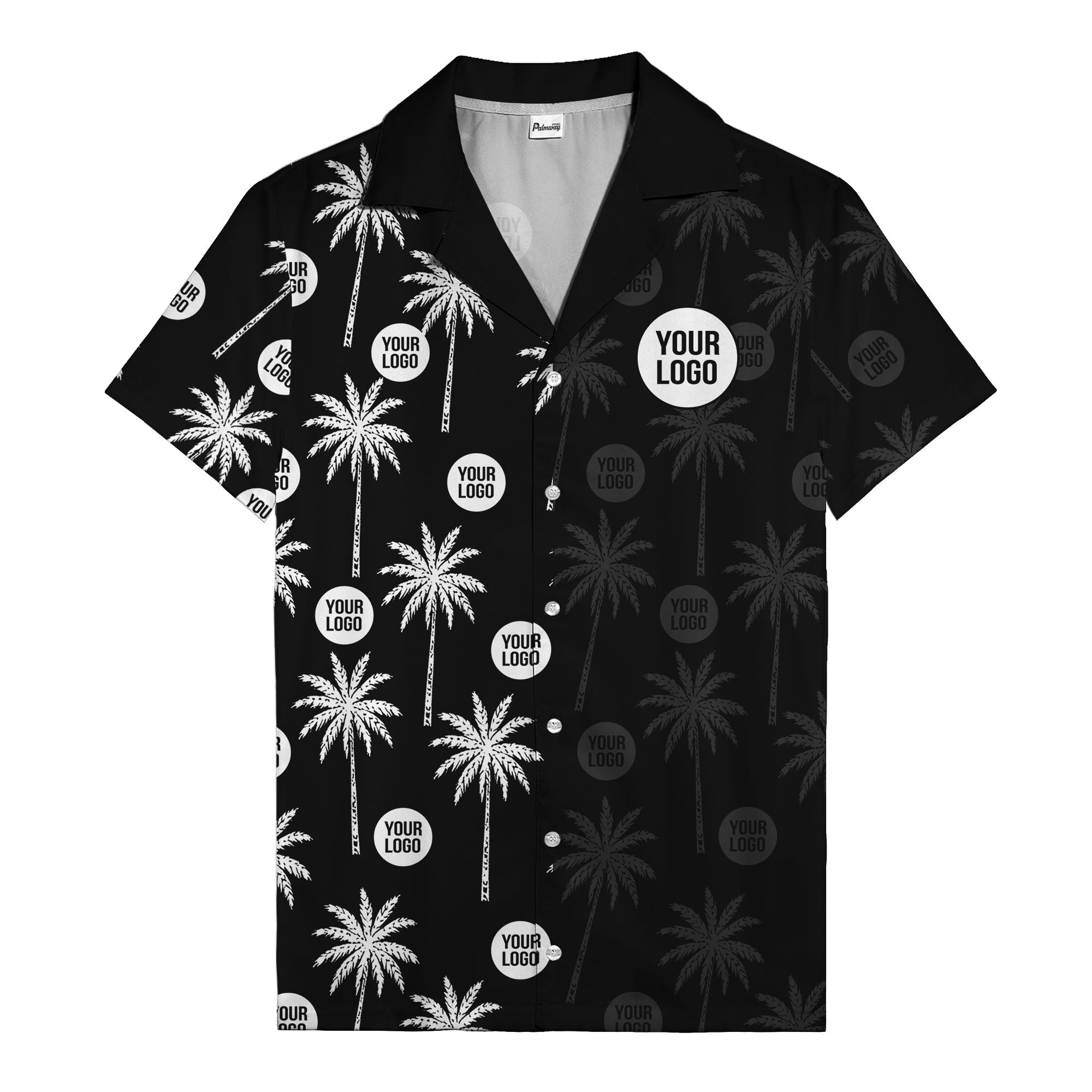 monochrome palm trees & custom logo repeat hawaiian shirt