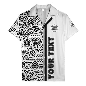 monochrome polynesian tribal turtles & waves hawaiian shirt