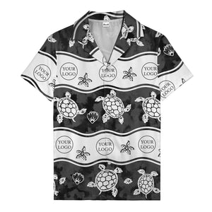 monochrome sea turtles & starfish repeat pattern hawaiian shirt for men