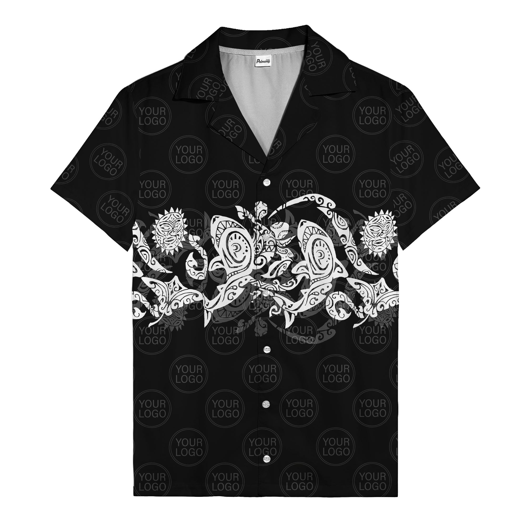 monochrome tribal turtle & sun motifs heritage hawaiian shirt