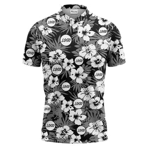 monochrome tropical floral with speech bubble polo shirt for men
