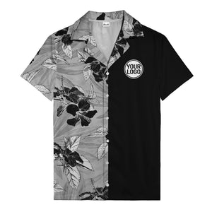 monochrome watercolor hibiscus and leaf repeat hawaiian shirt