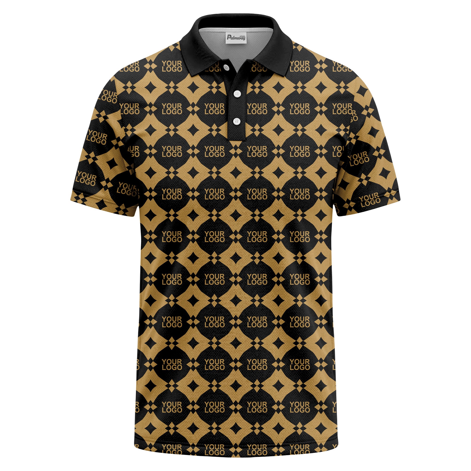 monogrammed gold black diamond repeat luxury polo shirt