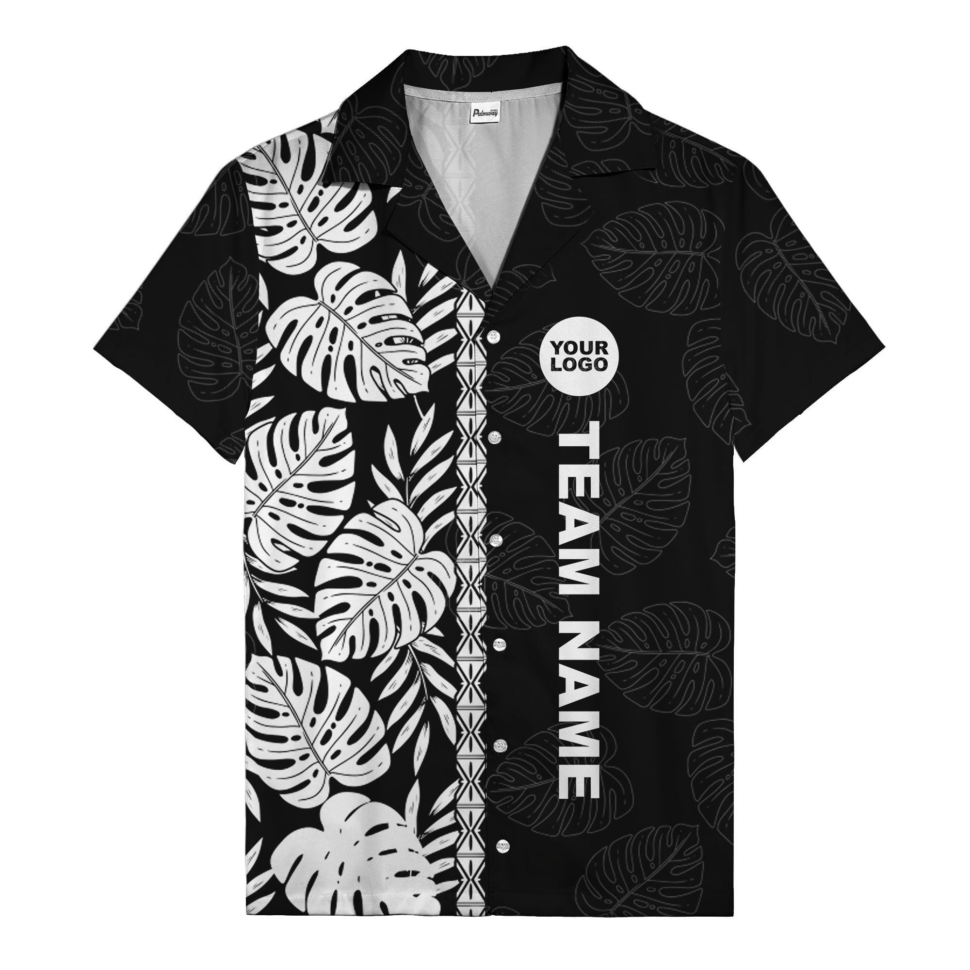 monstera leaf repeat black white graphic hawaiian shirt for men