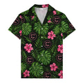 monstera leaves pink hibiscus watercolor hawaiian shirt for men