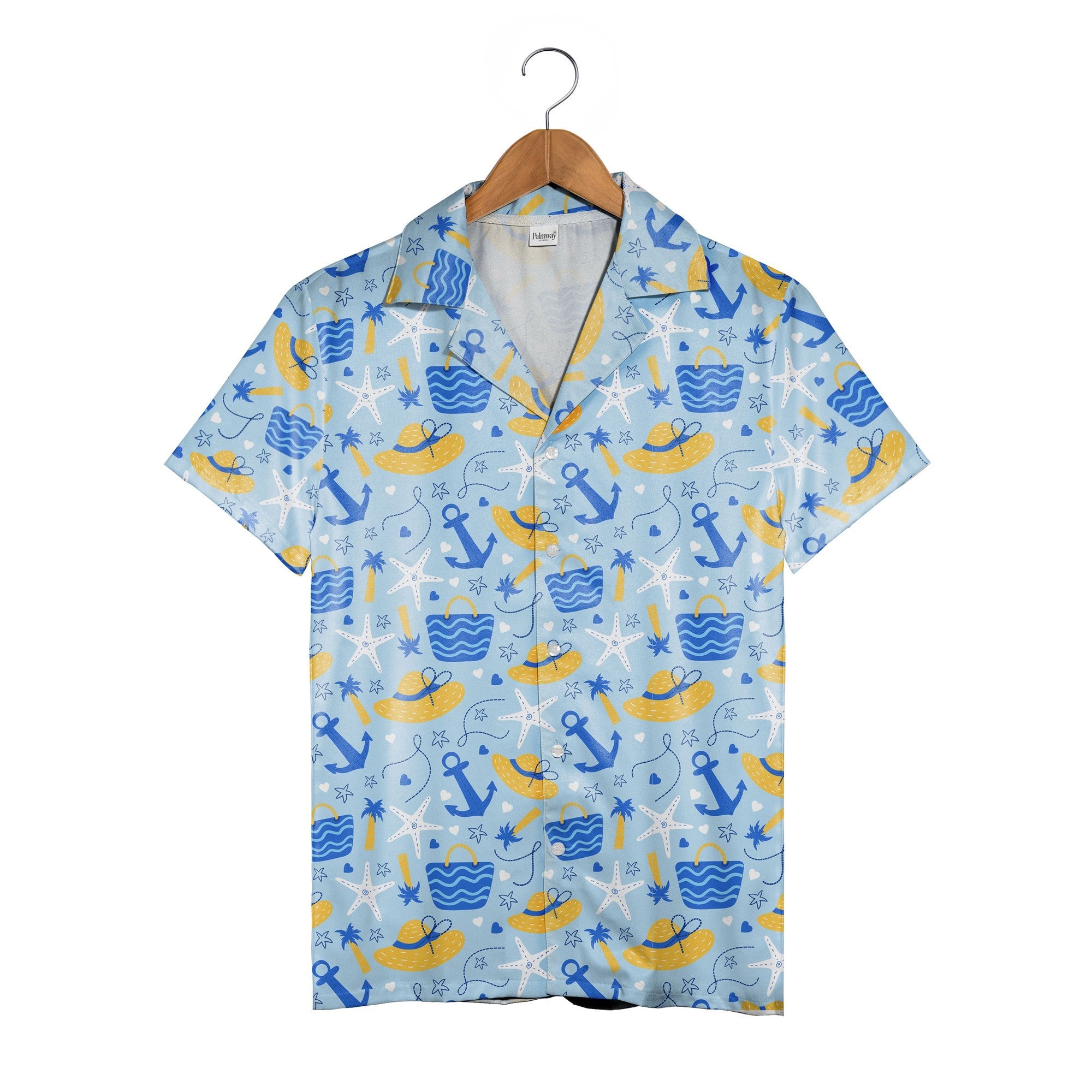Nautical Adventure Hawaiian Shirt with Navy Anchors and Compass