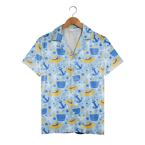 Nautical Adventure Hawaiian Shirt with Navy Anchors and Compass