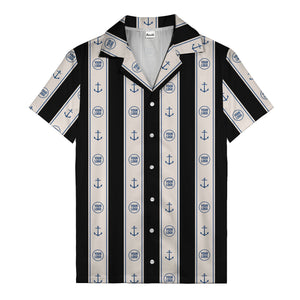 nautical anchors & custom logo repeat hawaiian shirt for men