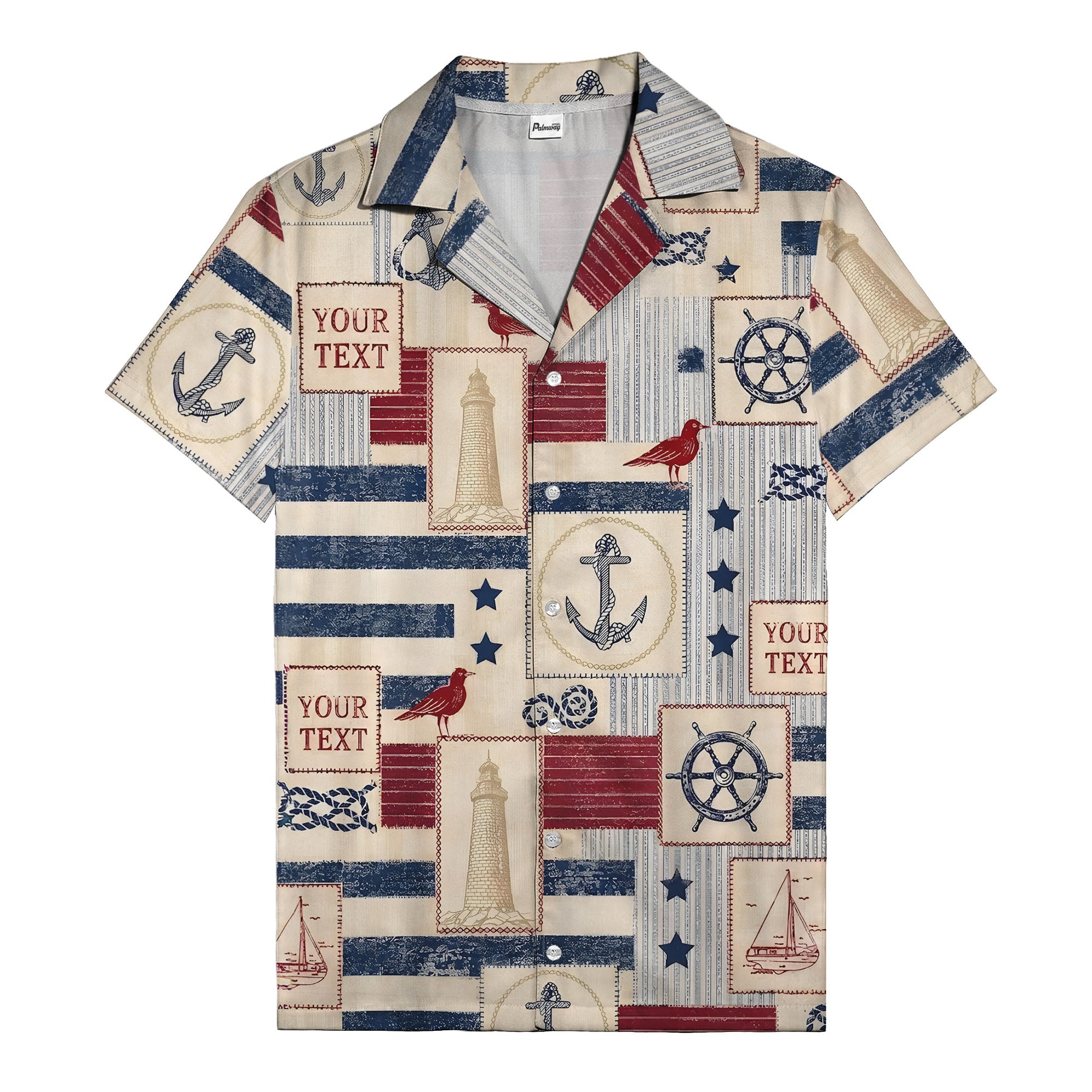 nautical anchors sailboats lighthouses patchwork hawaiian shirt