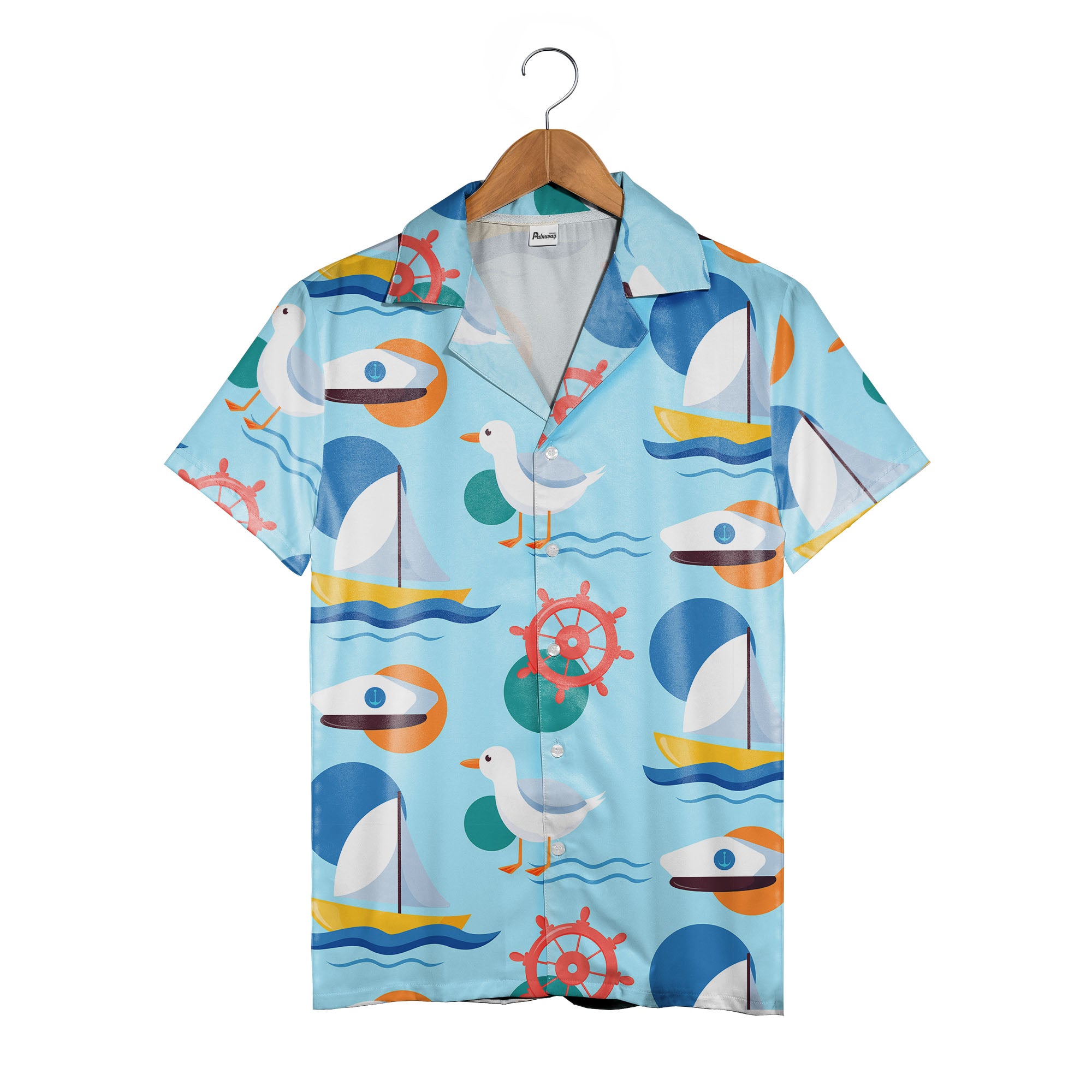 Nautical Captain Hat & Ship Wheel Hawaiian Shirt – Seagull Sailing Fun