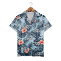 Navy Blue Corporate Hawaiian Shirt with Hibiscus and Custom Logo Space
