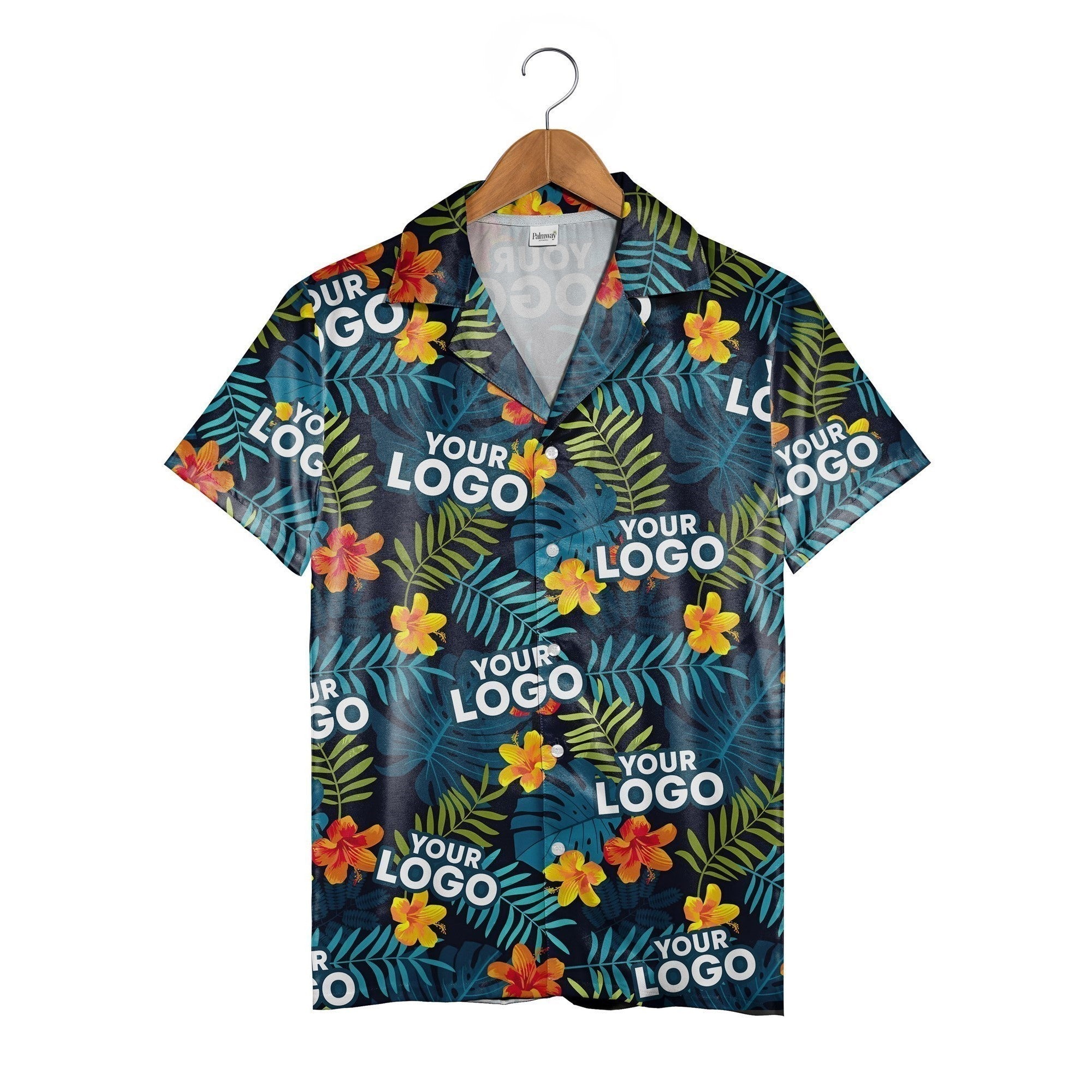 Navy Floral Corporate Hawaiian Shirt with Stylized Tropical Blooms