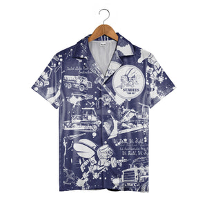 Navy Seabees Blueprint Hawaiian Shirt - Construction Tools & Military Mascot Print