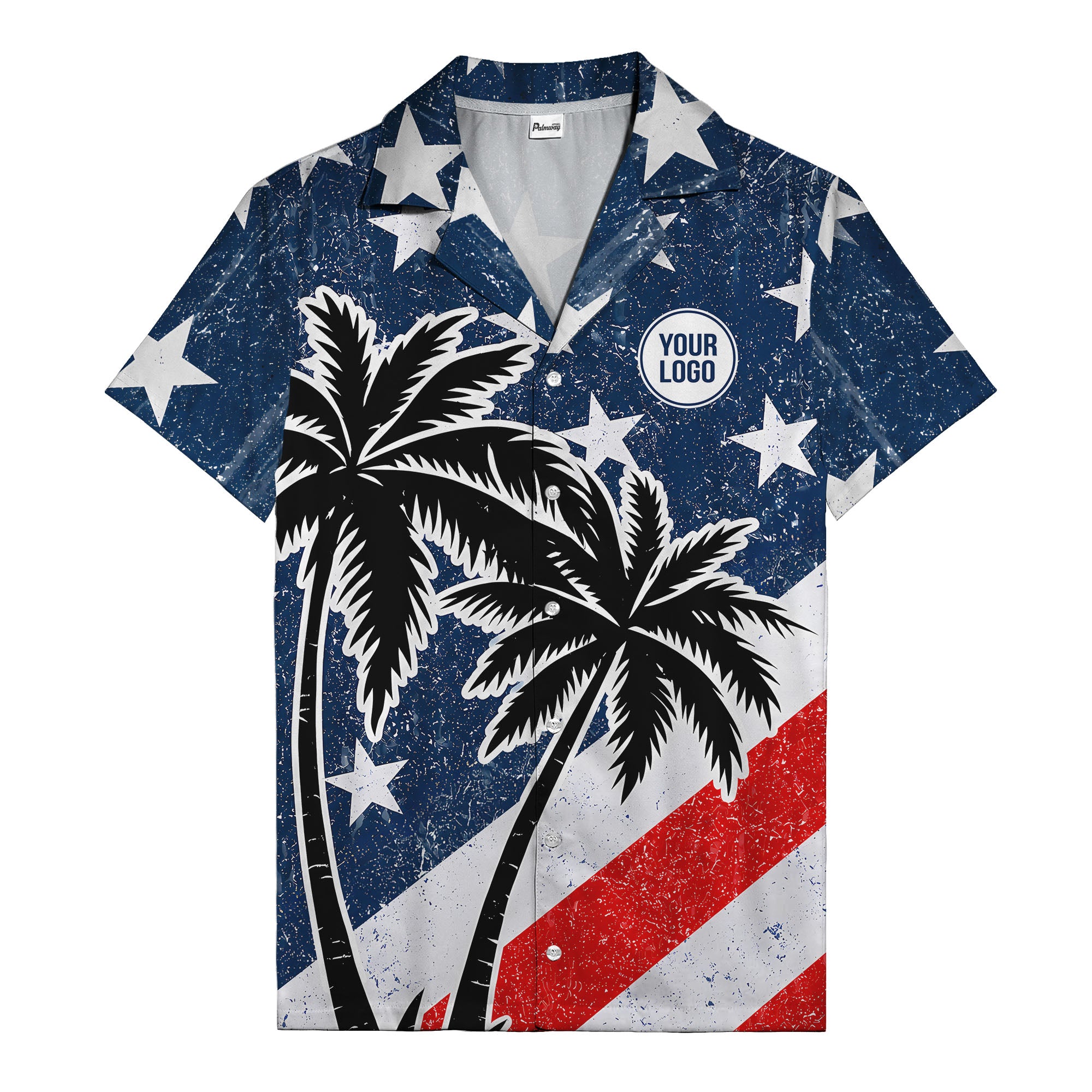 navy stars & stripes palm trees patriotic hawaiian shirt