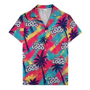 neon palm trees & custom logo electric aloha hawaiian shirt