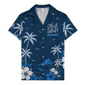 oh ship palm trees hibiscus navy blue watercolor hawaiian shirt for men