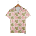 Pale Peach Pink Green Monstera Hawaiian Shirt with Speckled Modern Texture