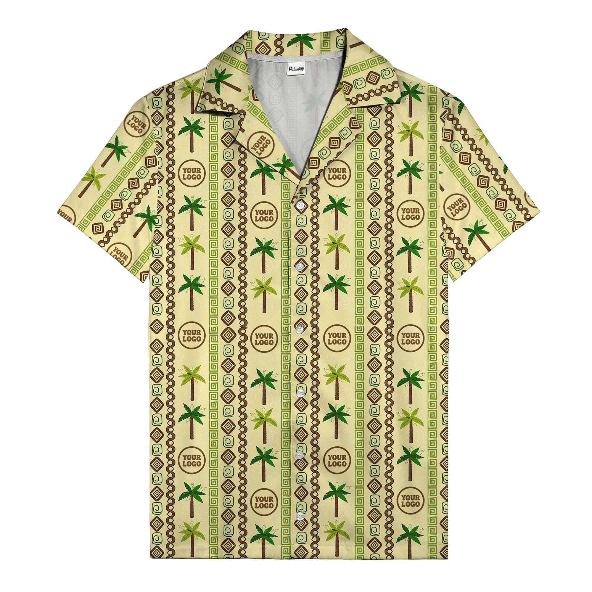 palm tree & monogram logo repeat vintage beige hawaiian shirt