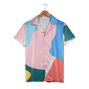 Pastel Color Block Hawaiian Shirt with Modern Abstract Design