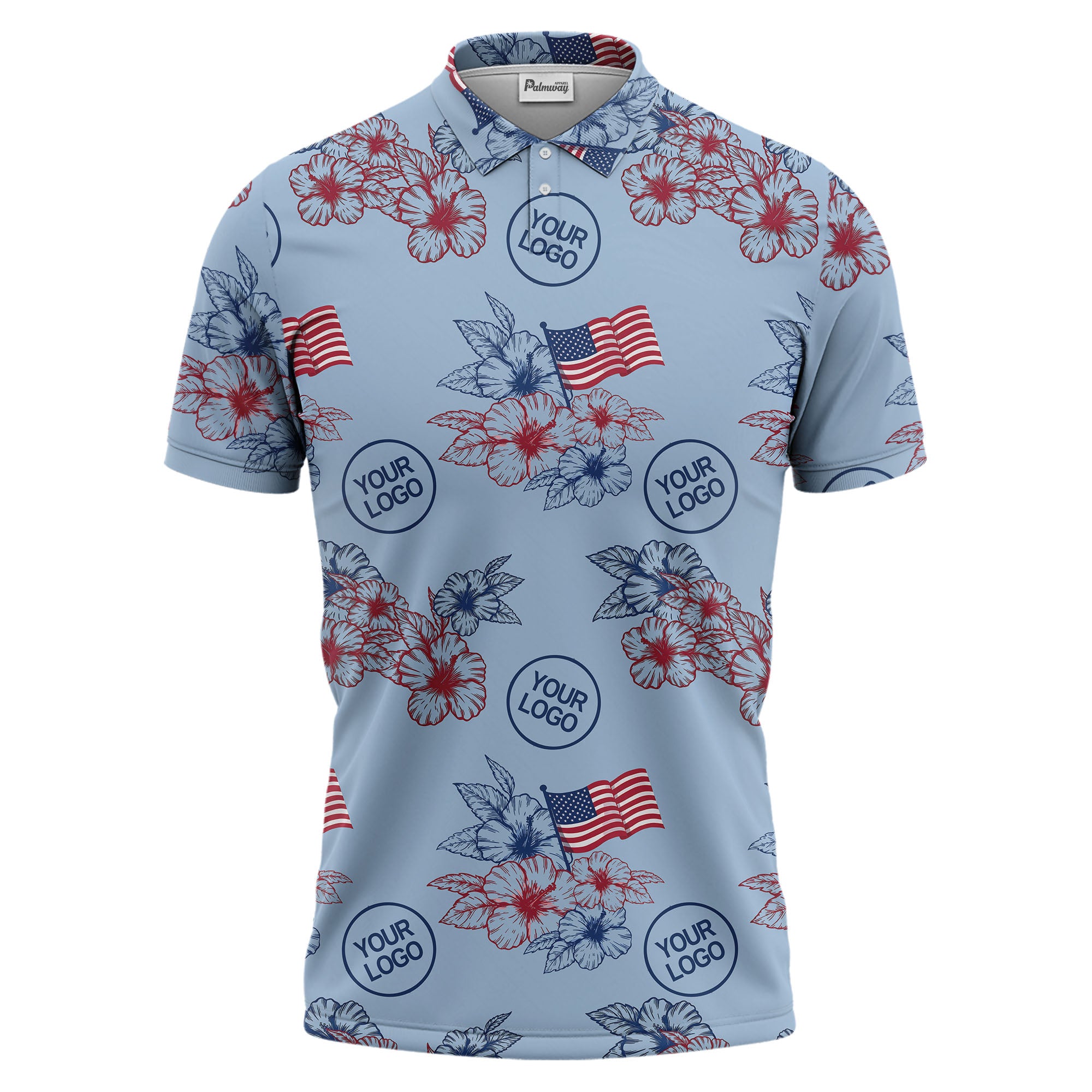 patriotic american flag & hibiscus polo shirt | custom color tropical print