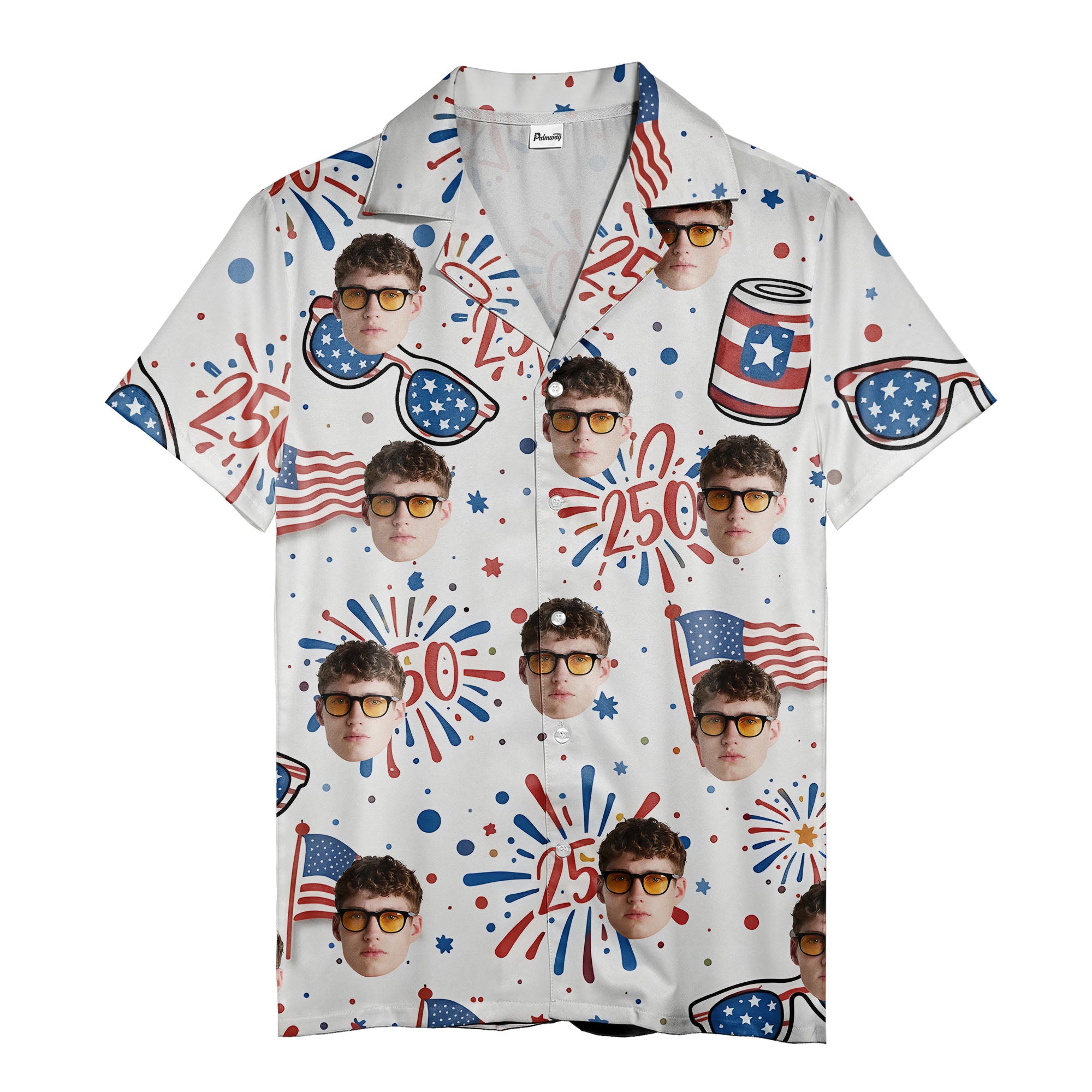 patriotic faces & fireworks hawaiian shirt with sunglasses, 4th of july aloha shirt