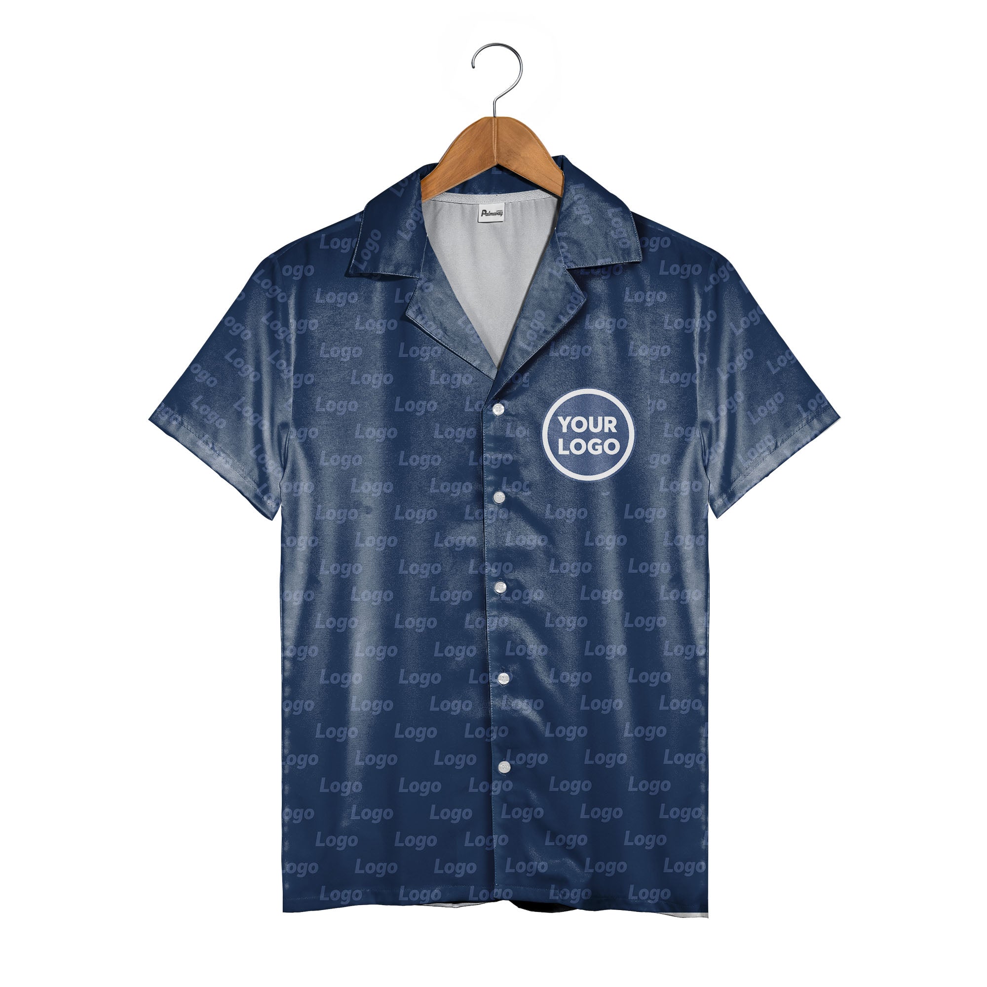 Personalized Logo Hawaiian Shirt - Navy Blue Circle Pattern Corporate Branded Tee