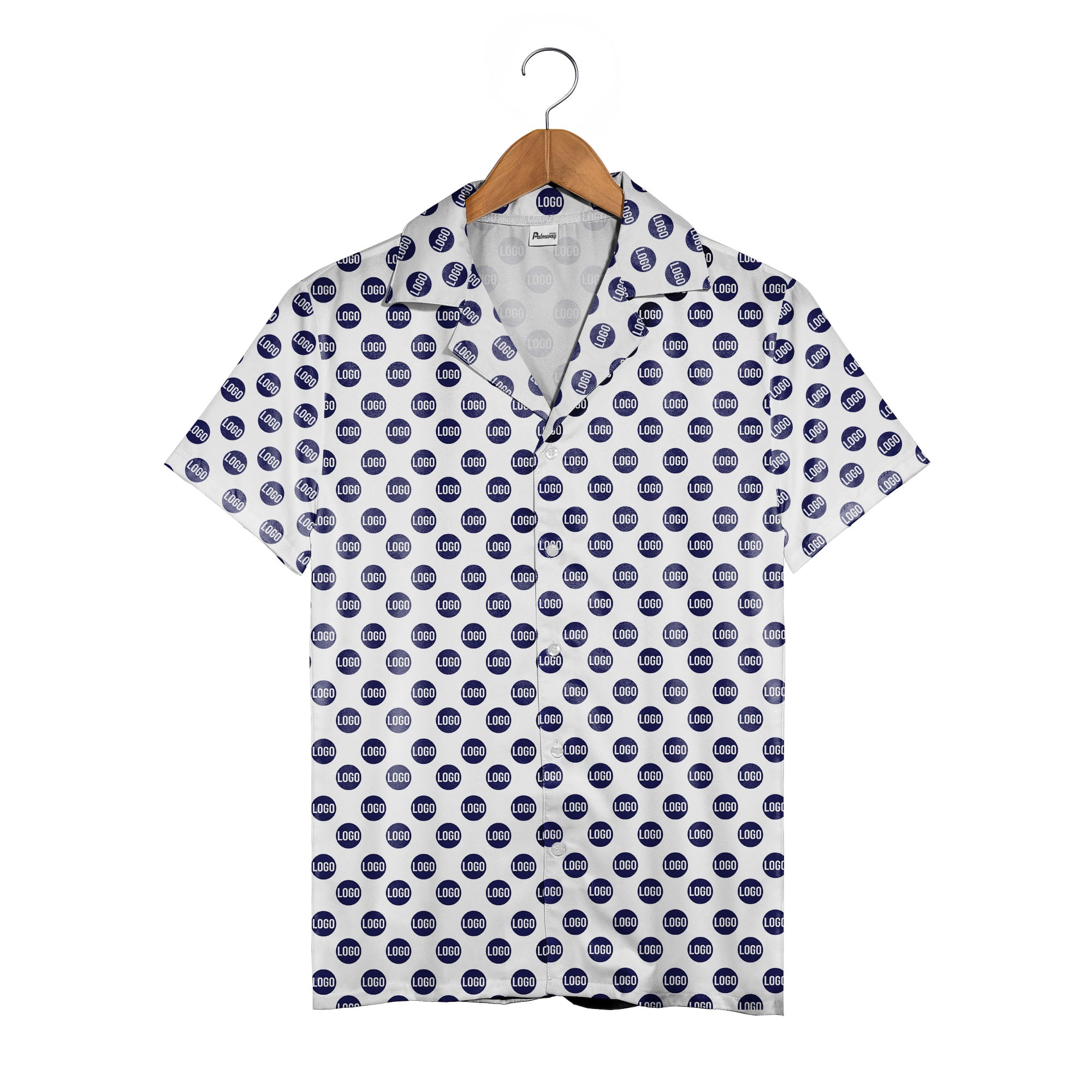 Personalized Logo Hawaiian Shirt - Navy Polka Dot Circle Minimalist Branding Aloha