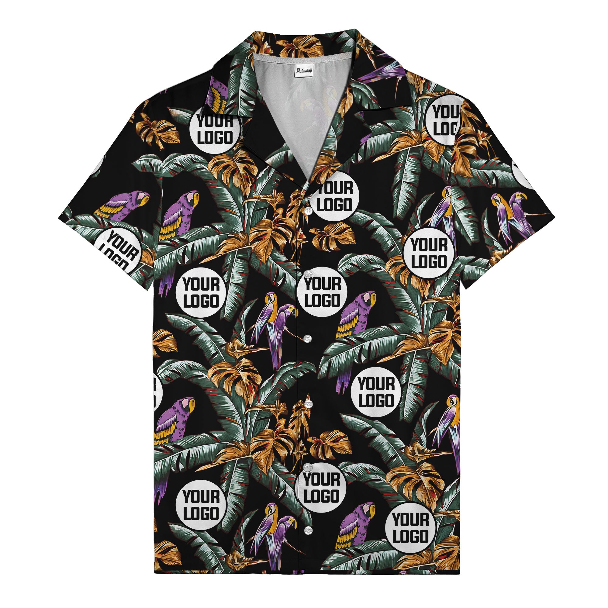 photorealistic parrots & palm leaves navy hawaiian shirt for men