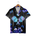 Pickleball Floral Hawaiian Shirt - Butterfly Garden Paddles Purple Aqua Design