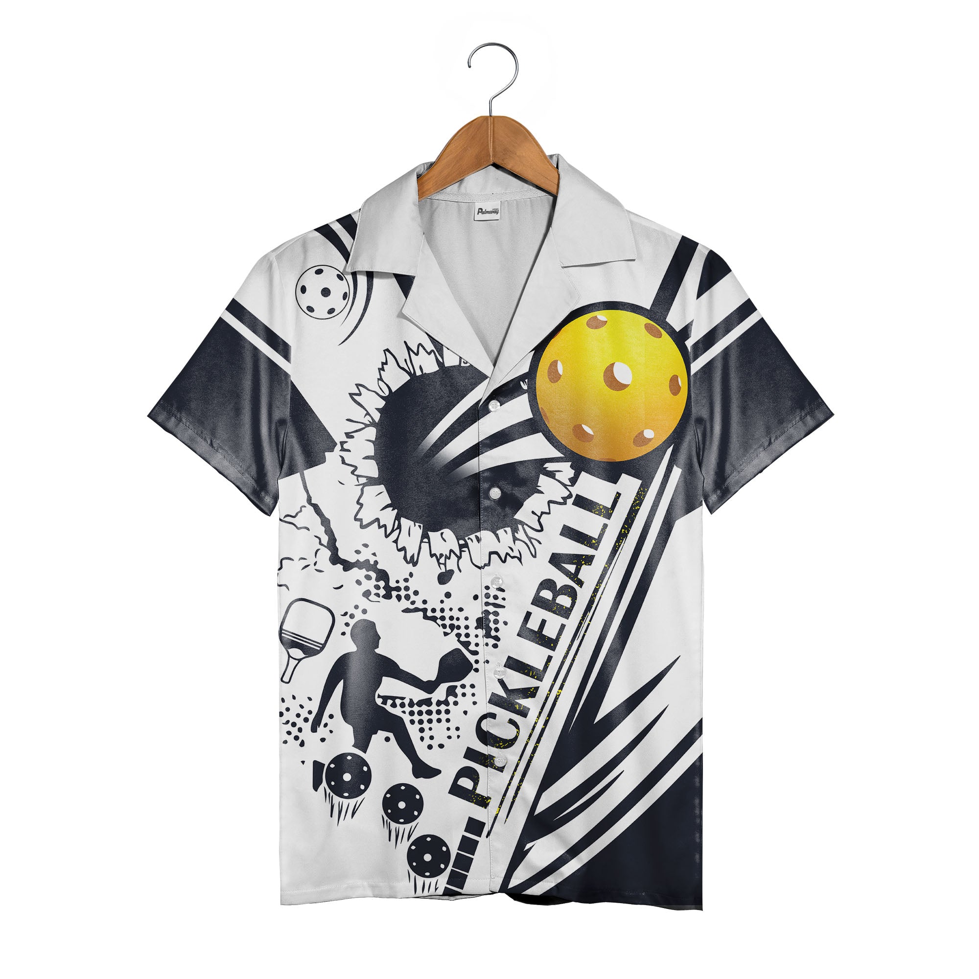 Pickleball Hawaiian Shirt - Bold Graphic Sunburst Player Silhouette Sports Tee