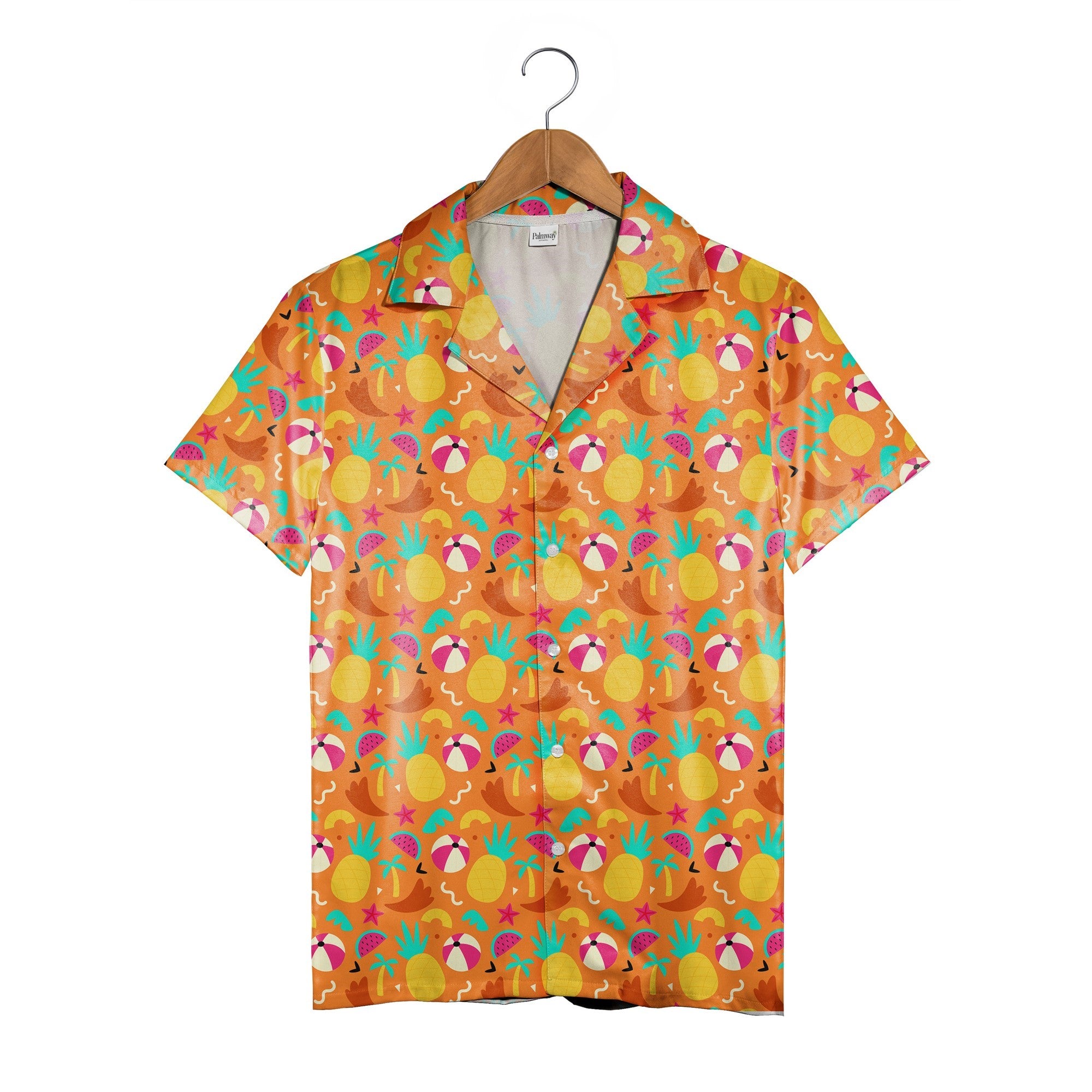Pineapple Beach Ball Hawaiian Shirt in Sunny Orange