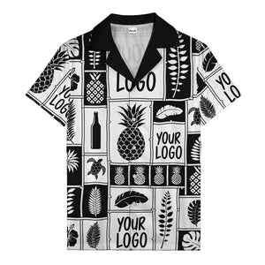 pineapple palm leaf sea turtle grid hawaiian shirt for men
