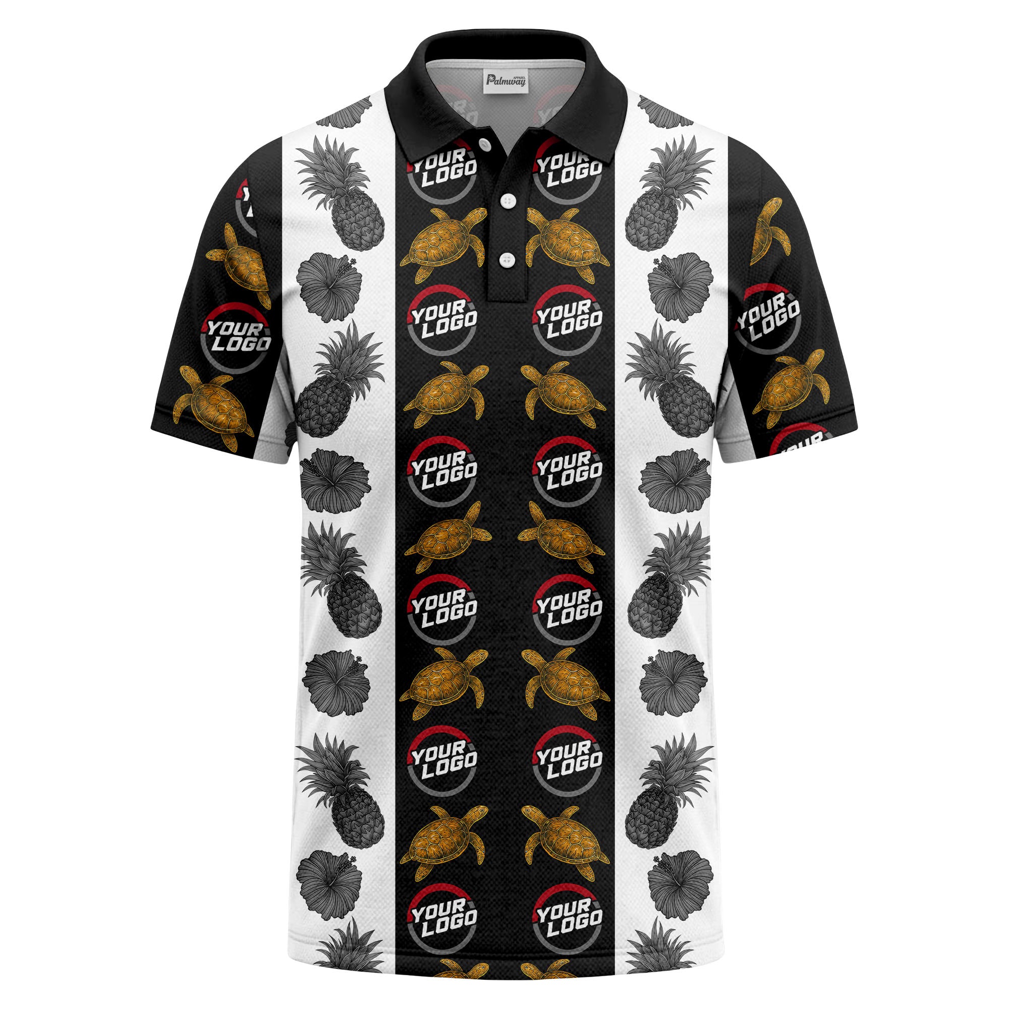 pineapple sea turtle hibiscus custom logo polo shirt