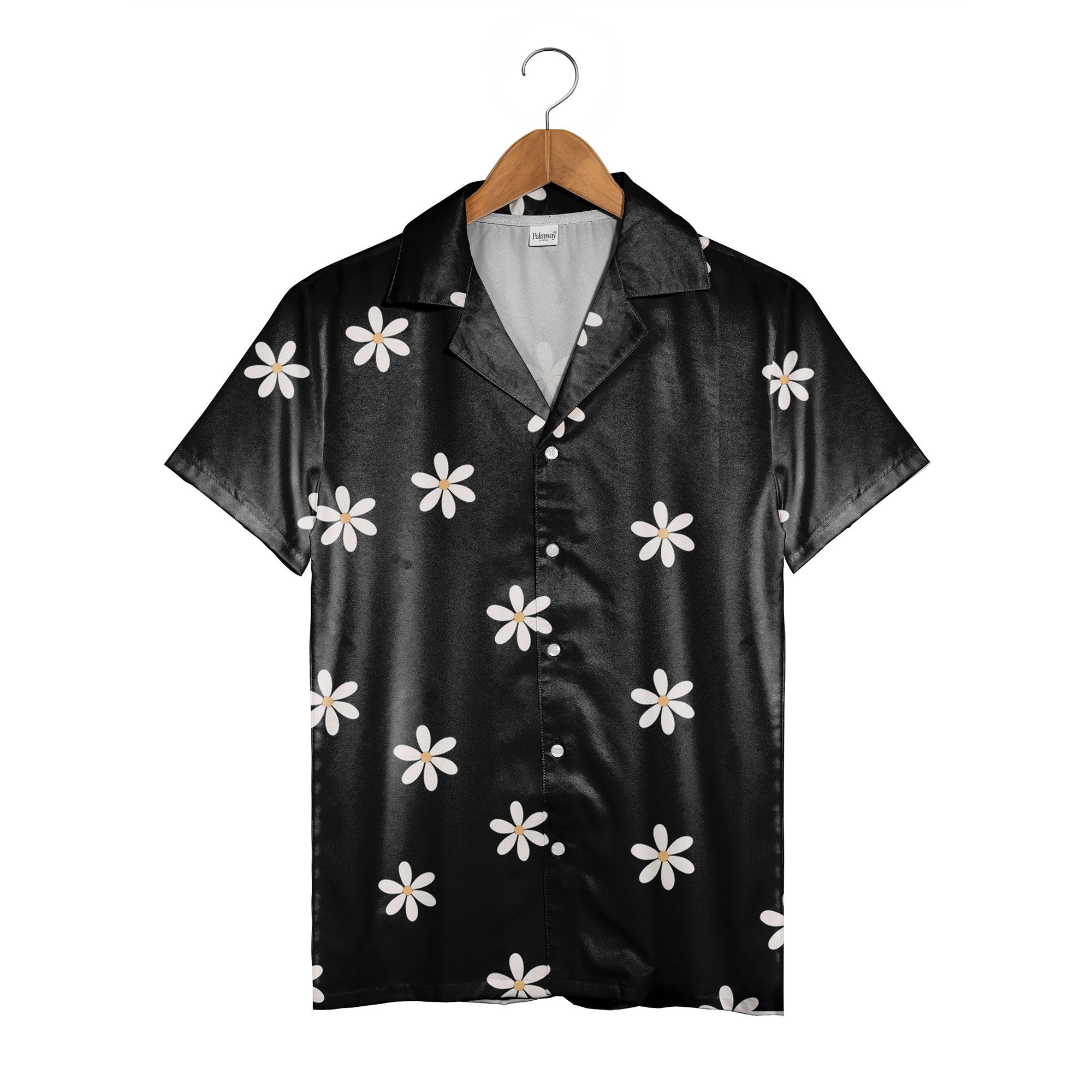 Playful Peach Blossom Hawaiian Shirt on Jet Black Base