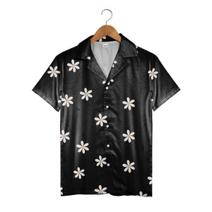 Playful Peach Blossom Hawaiian Shirt on Jet Black Base
