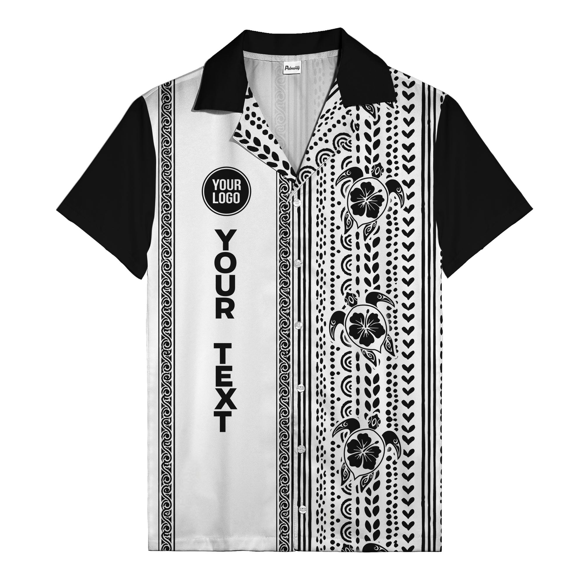 polynesian tribal turtles & hibiscus stripes black white hawaiian shirt