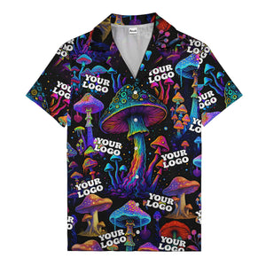 psychedelic neon mushroom forest hawaiian shirt for men