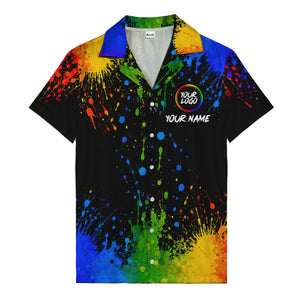 rainbow paint splatter abstract art hawaiian shirt with customizable name