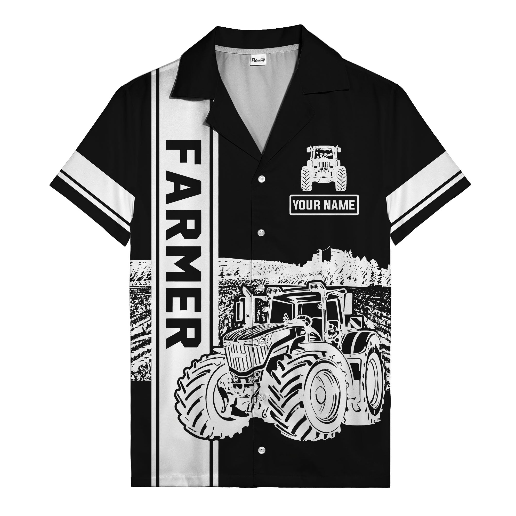 realistic tractor farm landscape farmer hawaiian shirt