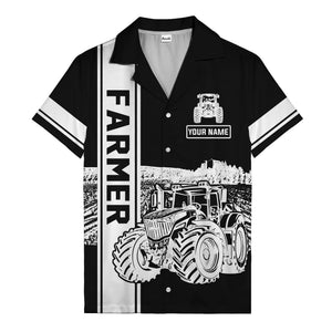 realistic tractor farm landscape farmer hawaiian shirt