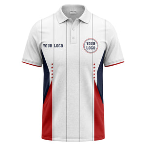 red stars & navy stripes custom logo golf performance polo shirt