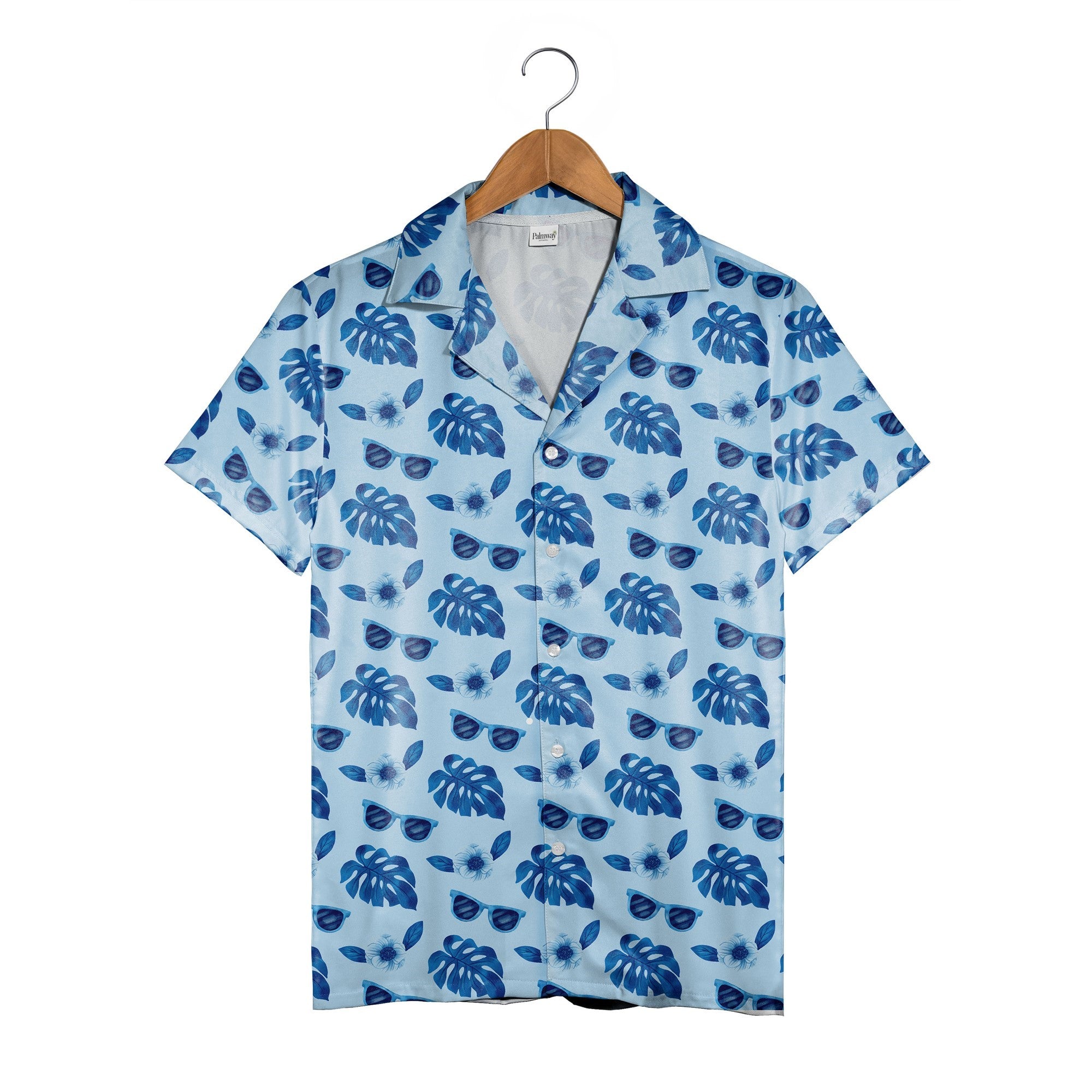 Retro Beach Vibes Hawaiian Shirt with Navy Waves and Palm Trees